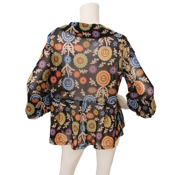 Damee Inc Floral Print Mesh Button Front 3/4 PeplumTop Jacket Large - Picture 4 of 5